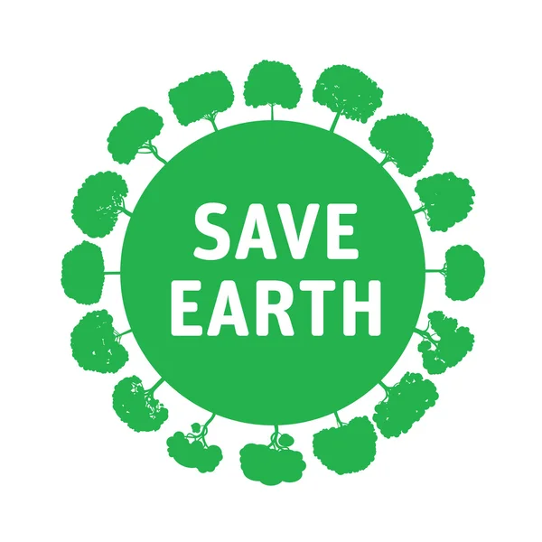 Aarde en groene bomen besparen. Vectorillustratie. — Stockvector