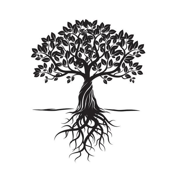 Siyah ağaç ve kökleri. Vektör çizim.