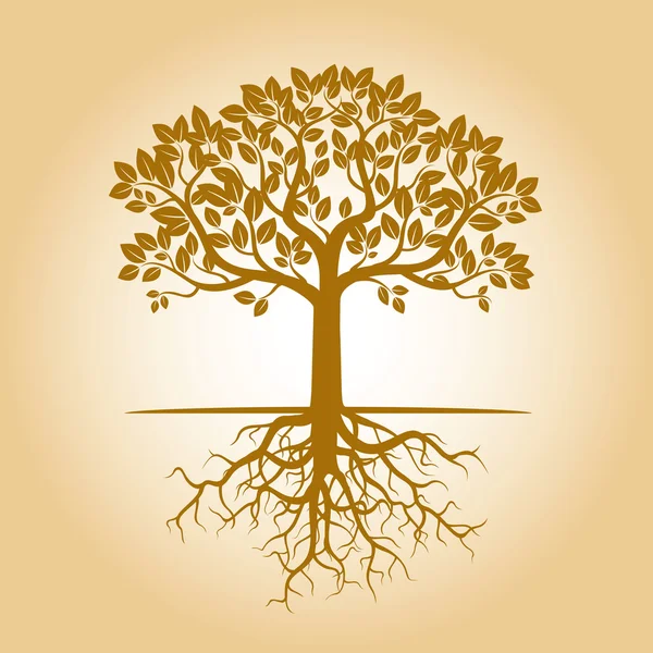 Altın ağaç ve kökleri. Vektör çizim.