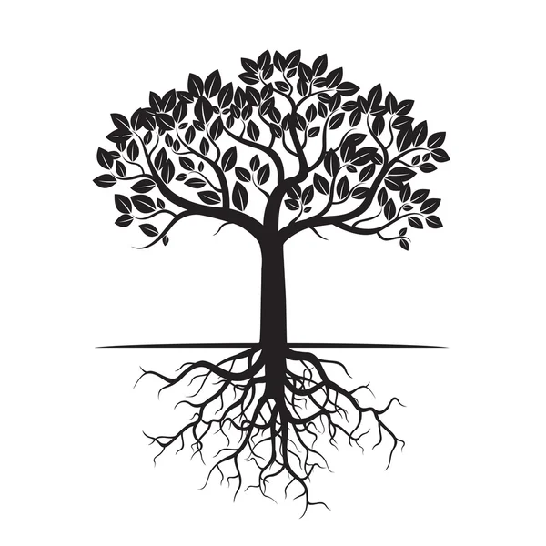 Black Tree and Roots. Vector Illustration. — Stock Vector