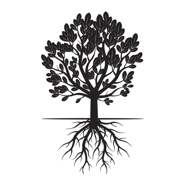 Чёрное дерево и корни. Векторная миграция . — стоковый вектор