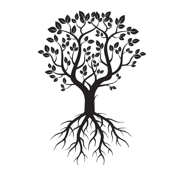 Árbol negro y raíces. Ilustración vectorial . — Vector de stock