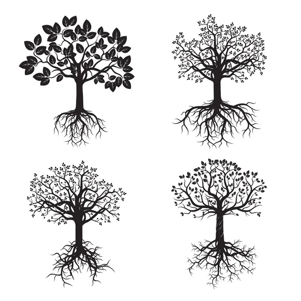 Albero Nero e Radici. Illustrazione vettoriale . — Vettoriale Stock