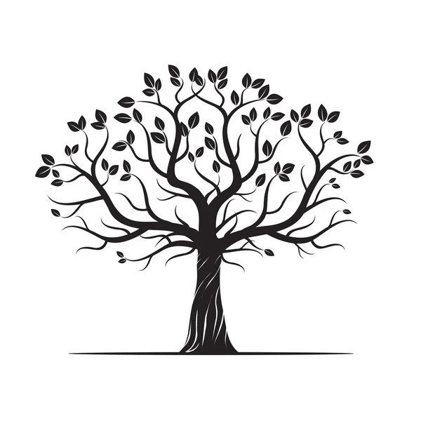 Schwarzer Baum mit Blättern. Vektorillustration. — Stockvektor