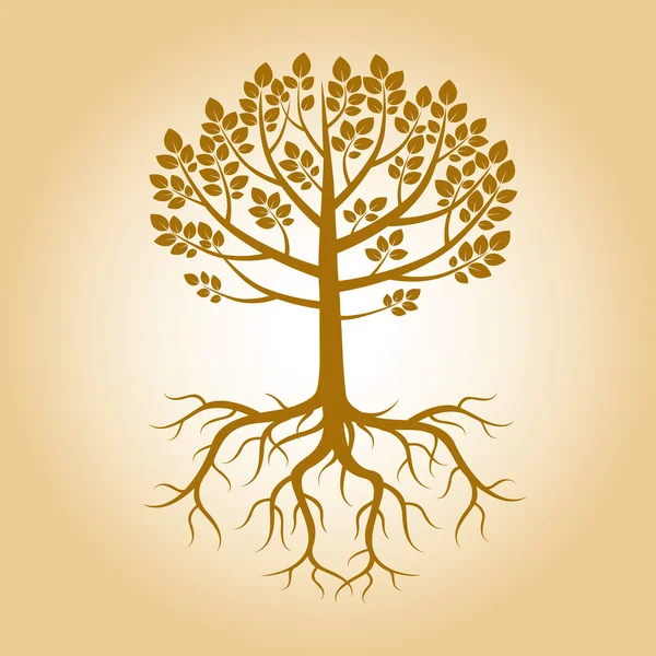 Golden Tree και ρίζες. Vector εικονογράφηση. — Διανυσματικό Αρχείο