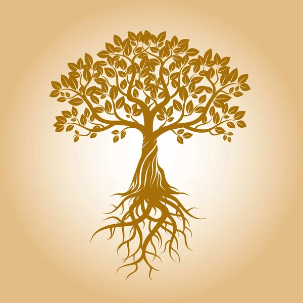 黄金の木と根。ベクトル図. — ストックベクタ