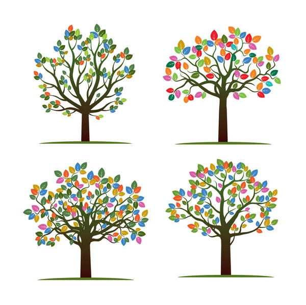 Ustaw kolor drzew i korzeni. Ilustracja wektorowa. — Wektor stockowy