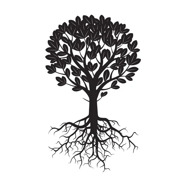 Árbol negro y raíces. Ilustración vectorial . — Vector de stock