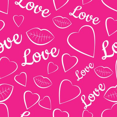 Kırmızı arka planda kalpleri olan vektör pürüzsüz desen, kumaş deseni, ambalaj kağıdı
