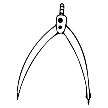 Ofisin vektör illüstrasyonu, basit simgeler, makas, ataç, cetvel, ataç, pusula