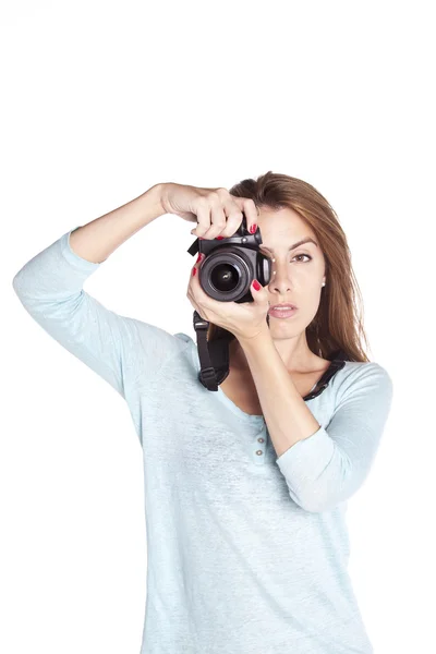 一眼レフ カメラで写真を撮る女性 — ストック写真
