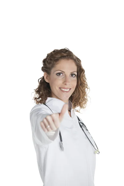 女医生显露出拇指向上标志的肖像 — 图库照片