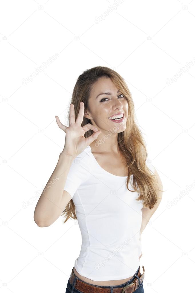 Young woman showing OK sign