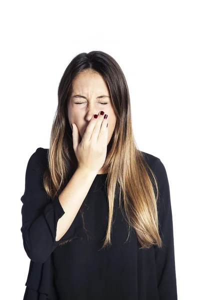 Mujer cansada bostezando — Foto de Stock