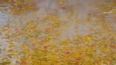 Yavaş çekim: sağlıklı sarı çorba sebzeleri pişirme süreci - yakın çekim