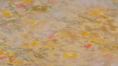 Yavaş çekim: sağlıklı sarı çorba sebzeleri pişirme süreci - yakın çekim