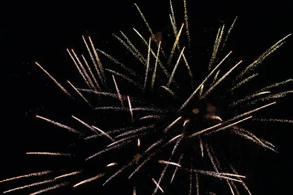 Geceleri karanlık gökyüzünde renkli havai fişekler - tatil konsepti