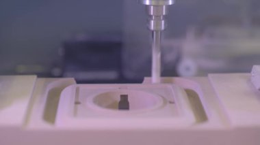 Değirmen makinesi teknoloji sergisinde ahşap hamurdan odun kesiyor.