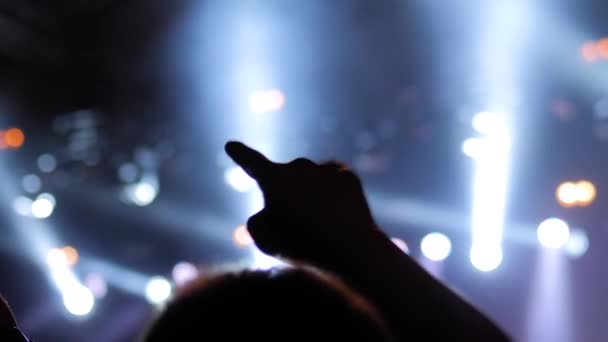 Повільний рух: людина вечірки на рок-концерті перед сценою — стокове відео