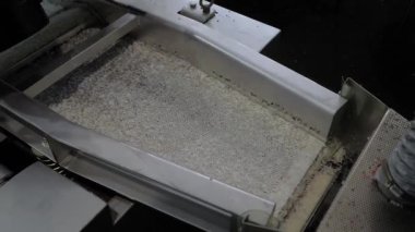 Otomatik taşıma bandında geri dönüştürülmüş plastik granüller, şist sallayıcı