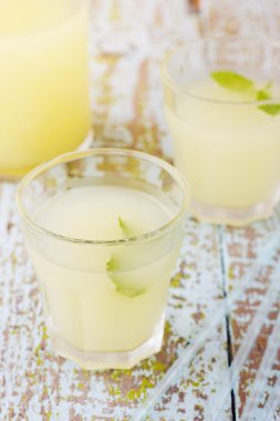 Two glass of fresh lemonade decorated with mint leaves