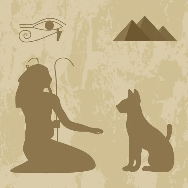 Egyptisk Gud katt på grunge bakgrund — Stock vektor
