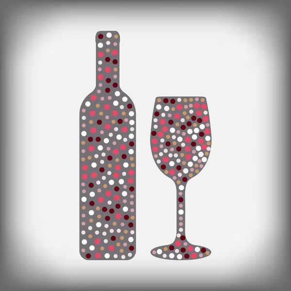 Garrafa de vinho com vidro e um copo de vinho com padrão abstrato — Vetor de Stock