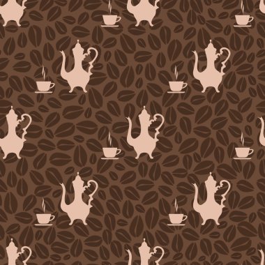 Dikişsiz desen vintage kahve pot ve kahve fincanı