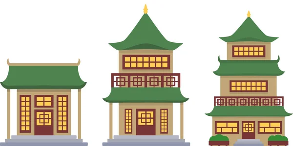 Flat Design Old Chinese Buildings Illustration Vector — Stock Vector