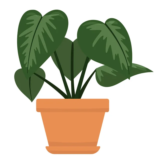 Linda planta de dibujos animados en maceta de barro. Ilustración vectorial — Vector de stock