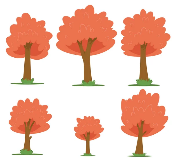 Conjunto de árboles en estilo de dibujos animados aislados en el vector de fondo blanco — Vector de stock