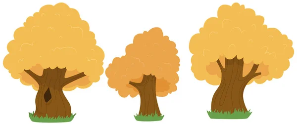 Uppsättning ek träd i tecknad stil — Stock vektor