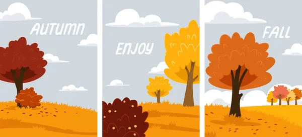 Autumn landscape, fall trees with yellow leaves, vector, isolated, cartoon style — Stock Vector