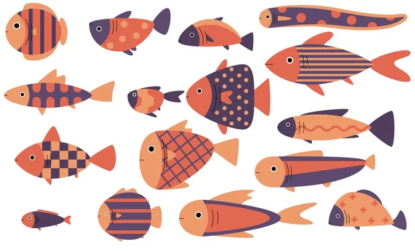 Cute Fish Vector Illustration Icons Set Fish Flat Style Vector — Stock Vector