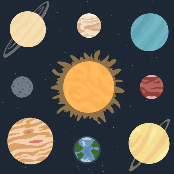 Векторная плоская Солнечная система с Солнцем и планетами Лицензионные Стоковые Векторы