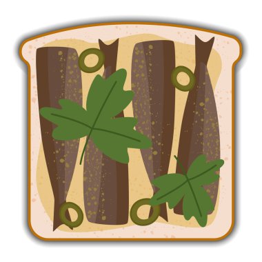 Sprats and olives tasty sandwich with shadow clipart