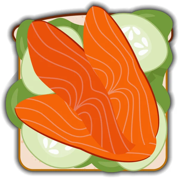 Chutný losos a okurkový sendvič se stínem — Stockový vektor