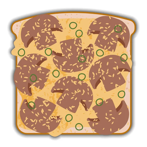 Champiñones y queso sabroso sándwich con sombra — Vector de stock