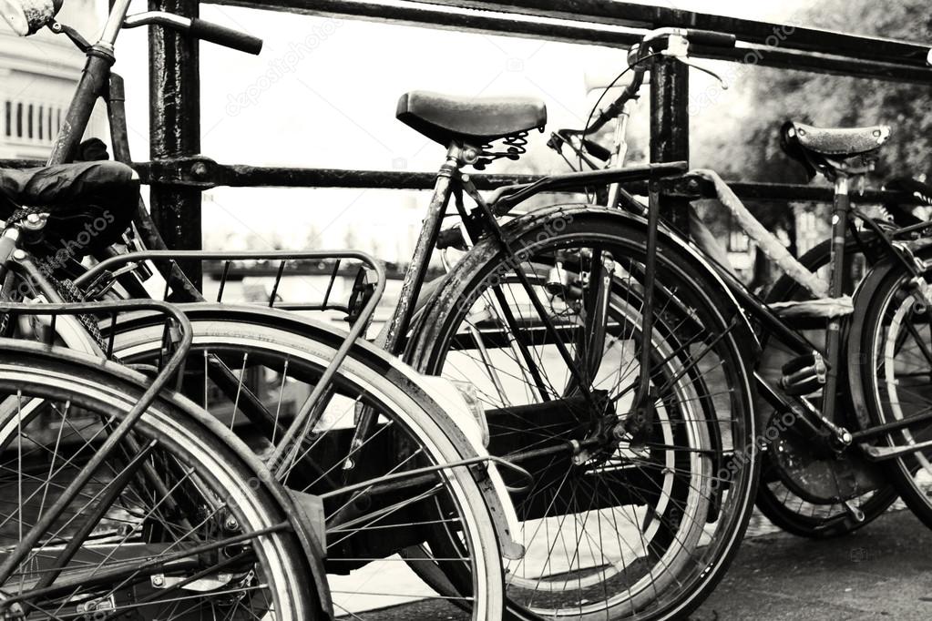 Bicycles parked in street