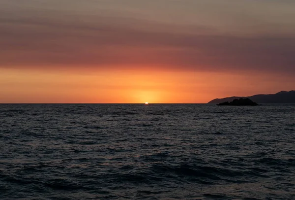 Havssolnedgång Petrovac Montenegro Vacker Utsikt Från Perazica — Stockfoto