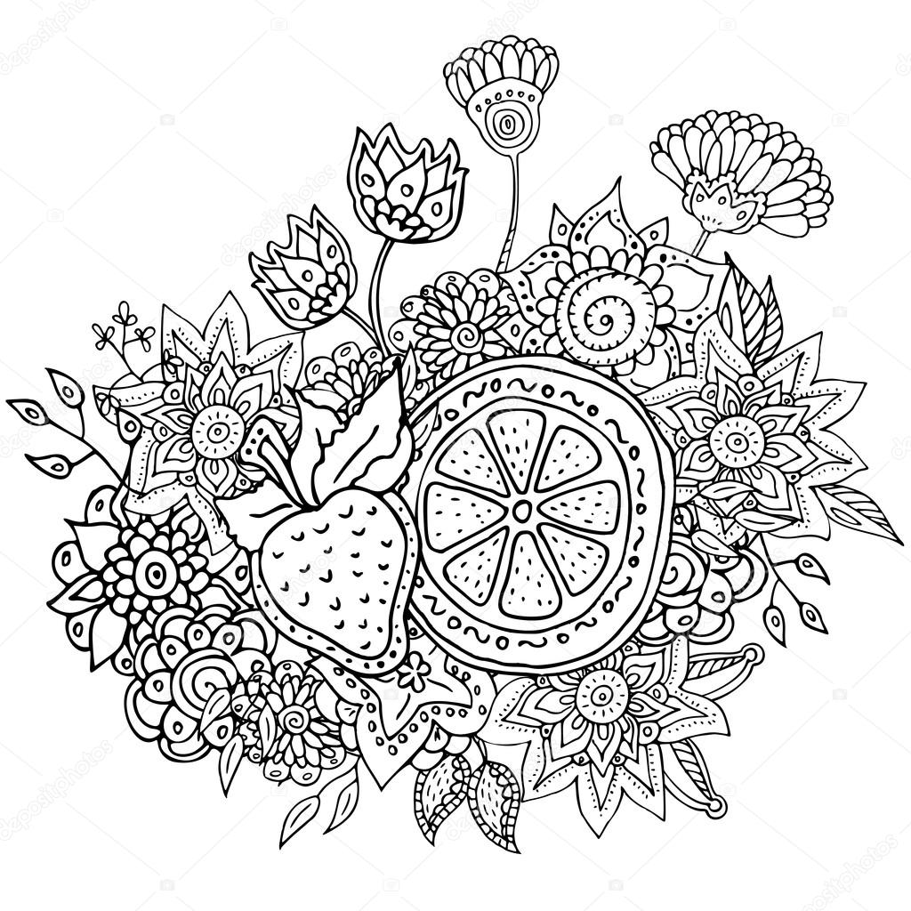Pattern for Coloring book with abstract flowers