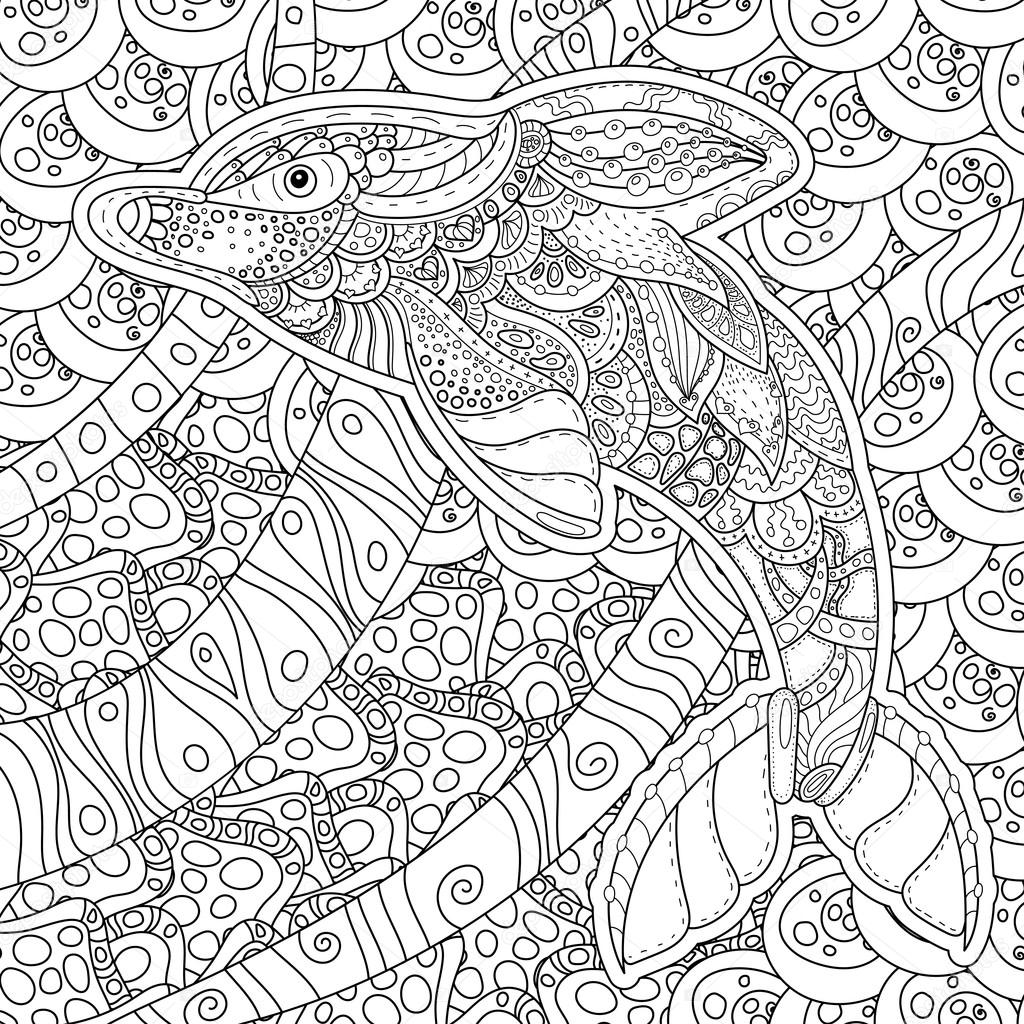 Zentangle Dauphin stylisée adulte anti stress Coloring Page Zentangle image stylisée de l animal totem en forme de carré Dauphin Adulte anti page stress pour cahier de coloriage Illustration de dessinés la main