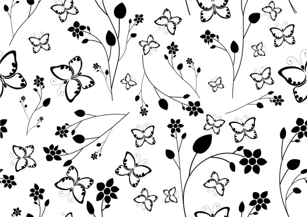 Бесшовная текстура с цветами и бабочками — стоковый вектор