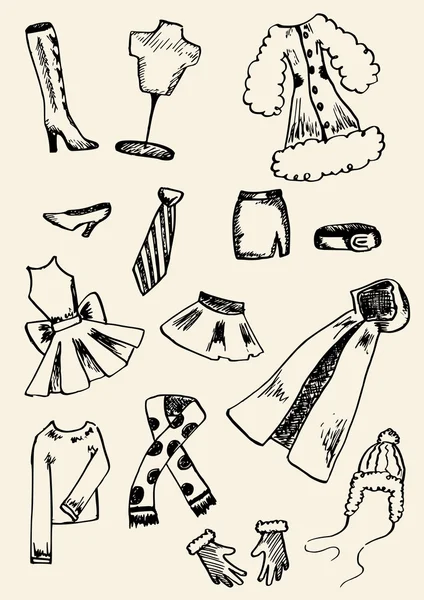Conjunto de doodle roupas — Vetor de Stock