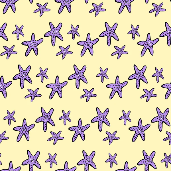 Starfish doodles seamles hand drawn pattern — Stock Vector