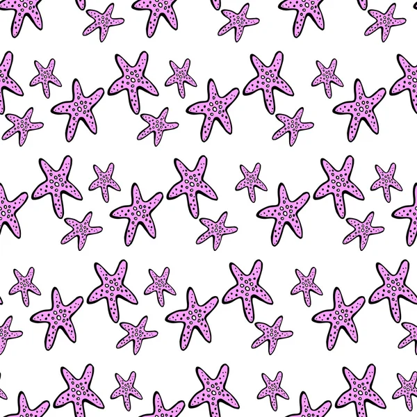 Starfish doodles seamles hand drawn pattern. — Stock Vector