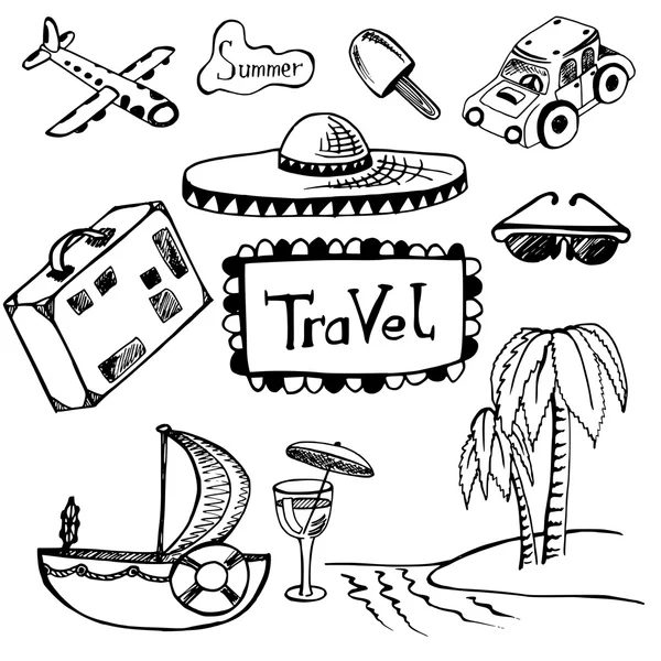 Σύνολο χέρι διελκυνθεί doodles τουρισμού. — Διανυσματικό Αρχείο