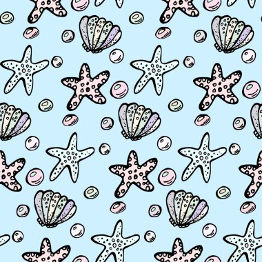 Deniz doodle el çekilmiş seamless modeli