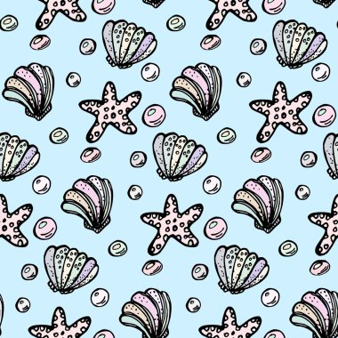 Deniz doodle el çekilmiş seamless modeli