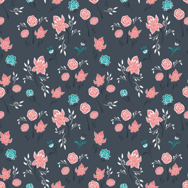 Soyut çiçeklerle elle çizilmiş dikişsiz desen .